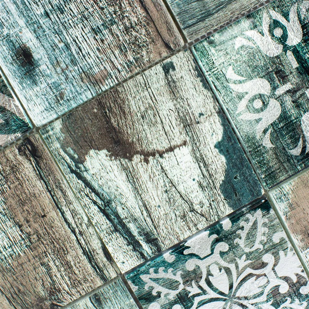 Mosaico Di Vetro Piastrelle Legno Ottica Norwalk Grigio Marrone Verde Q98