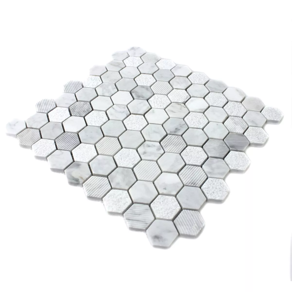 Échantillon Mosaïque Hexagone Pierre Naturelle Carrara Blanc