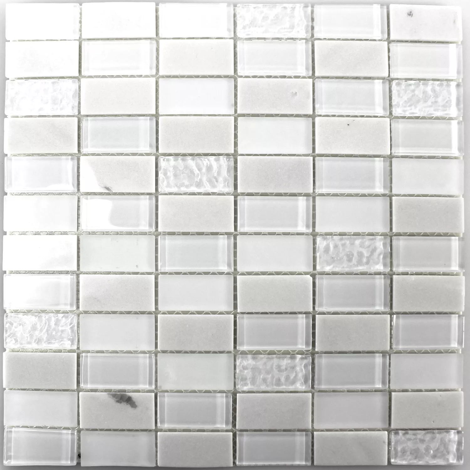 Campione Autoadesivoe Mosaico Pietra Naturale Vetro Mix Bianco Lucidato