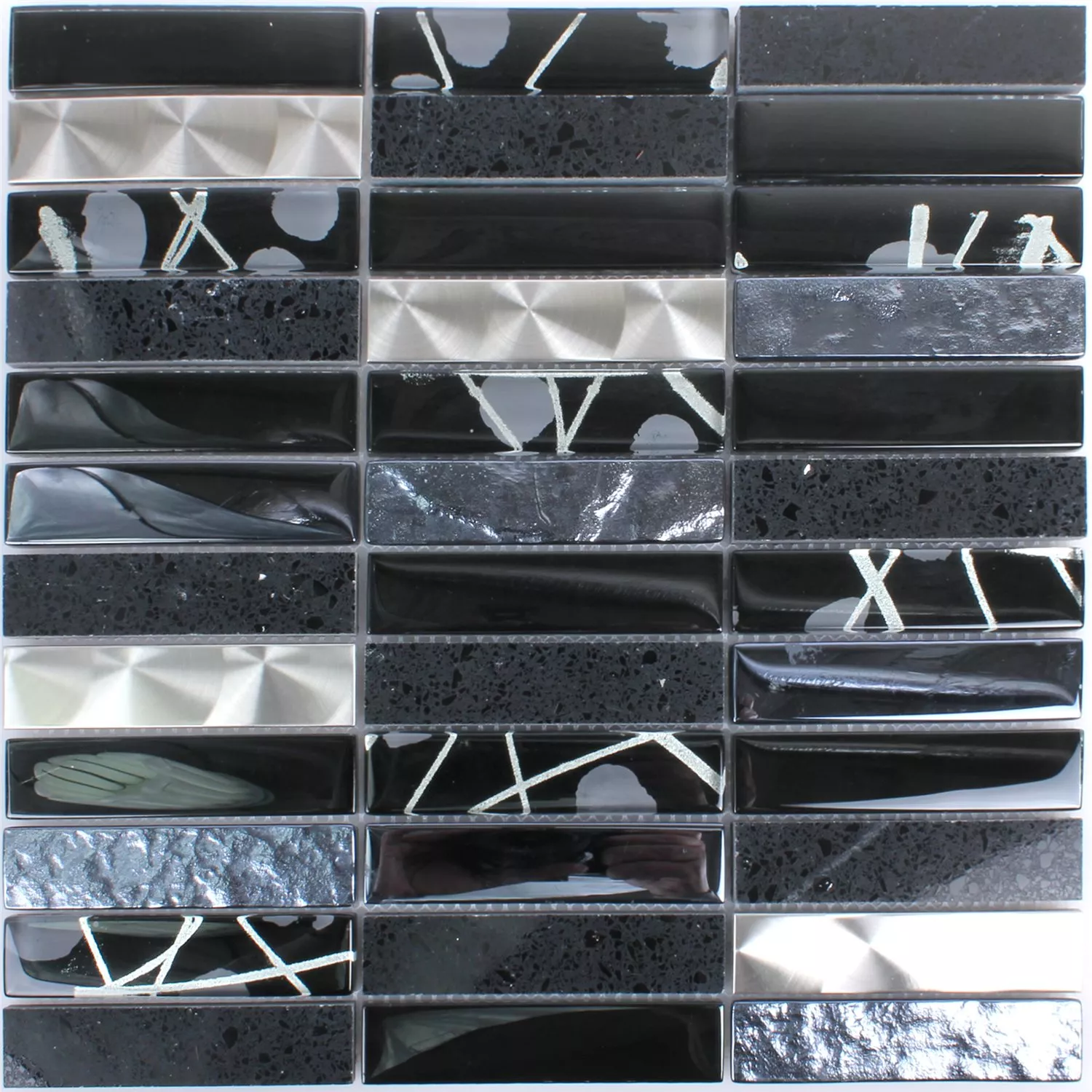 Muster von Mosaikfliesen Musical Glas Stein Stahl Mix Schwarz