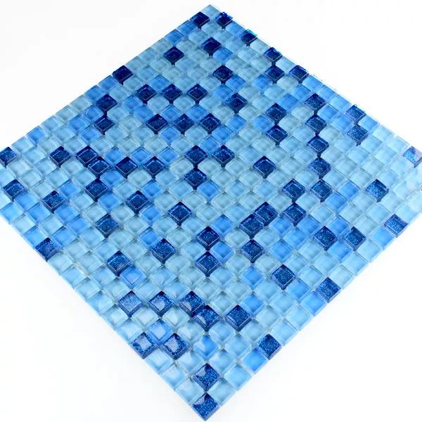 Mosaico Vetro Piastrella Blu Luccichio 15x15x8mm