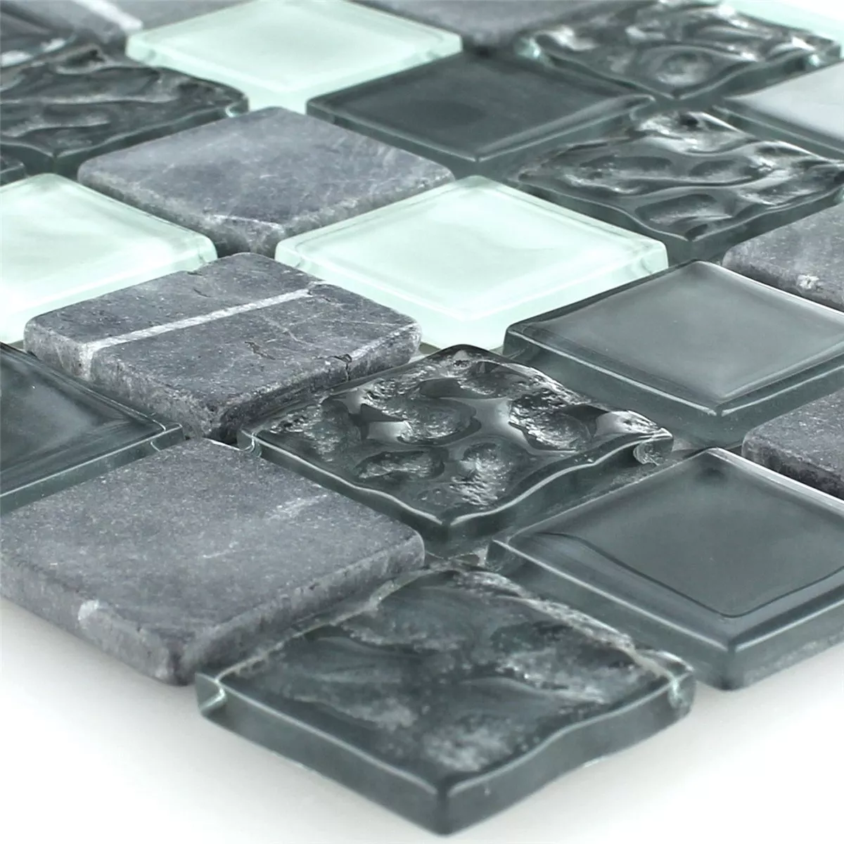 Mosaikfliesen Glas Marmor Grau 25x25x4mm