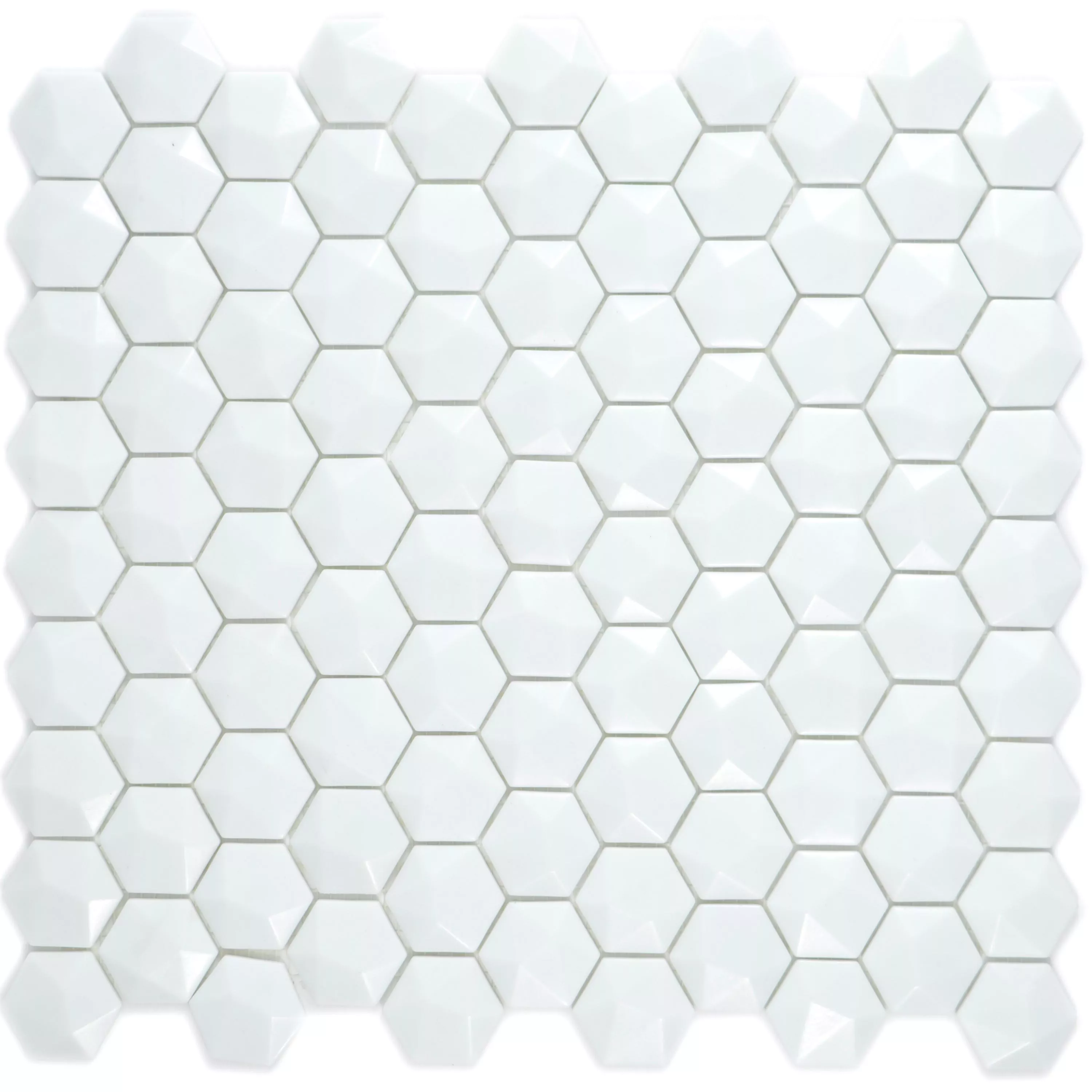Glasmosaik Fliesen Benevento Hexagon 3D Weiß