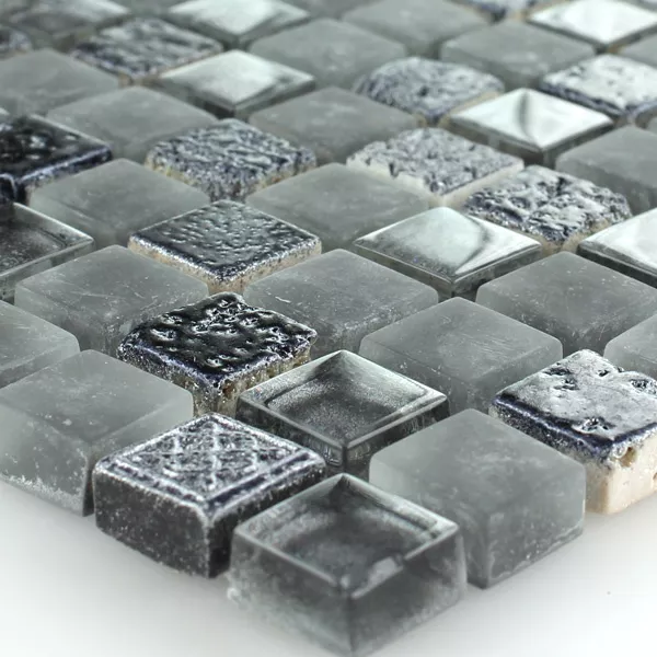 Muster von Mosaikfliesen Escimo Glas Naturstein Mix Grey Black
