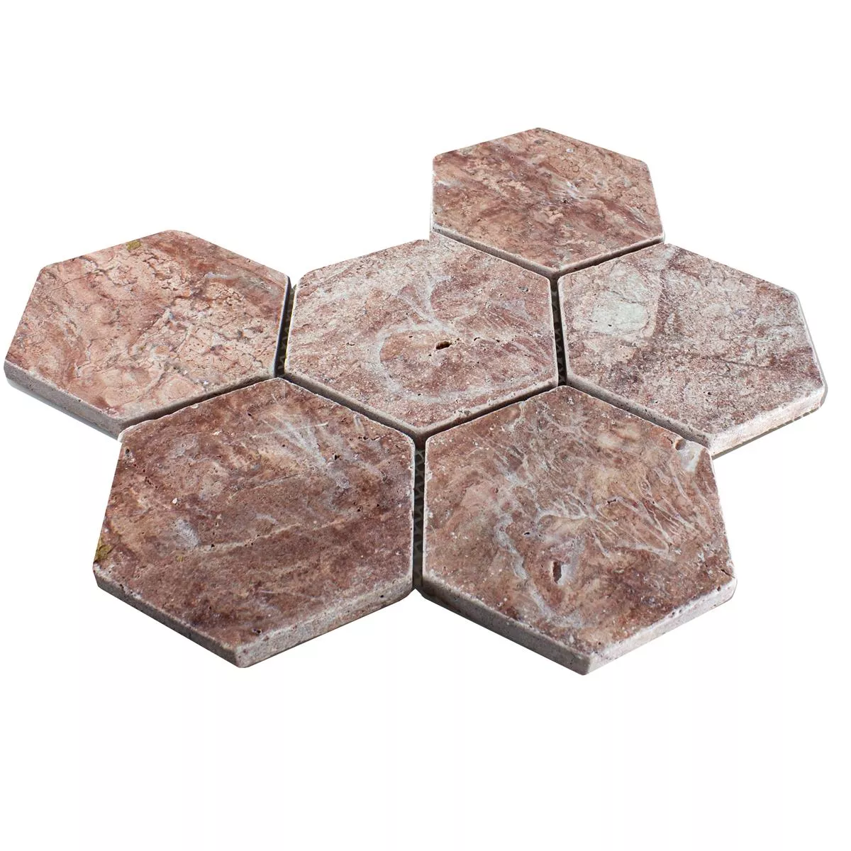 Échantillon Travertin Pierre Naturelle Mosaïque Carrelage Mercado Hexagone Rouge