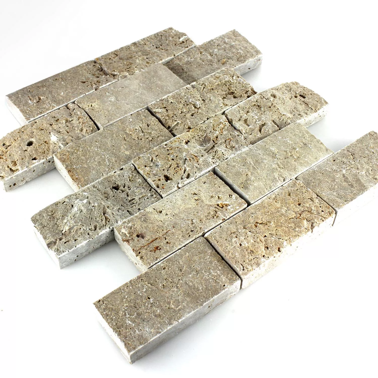 Mosaikfliesen Naturstein 3D Sumba Noce Brick