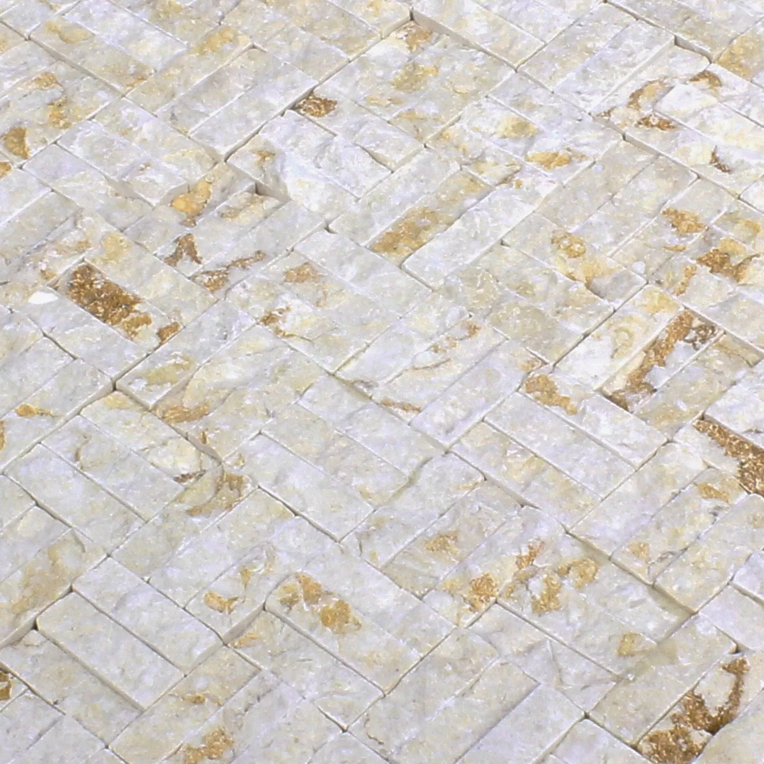 Muster von Mosaikfliesen Naturstein Parkett Splitface 3D Beige