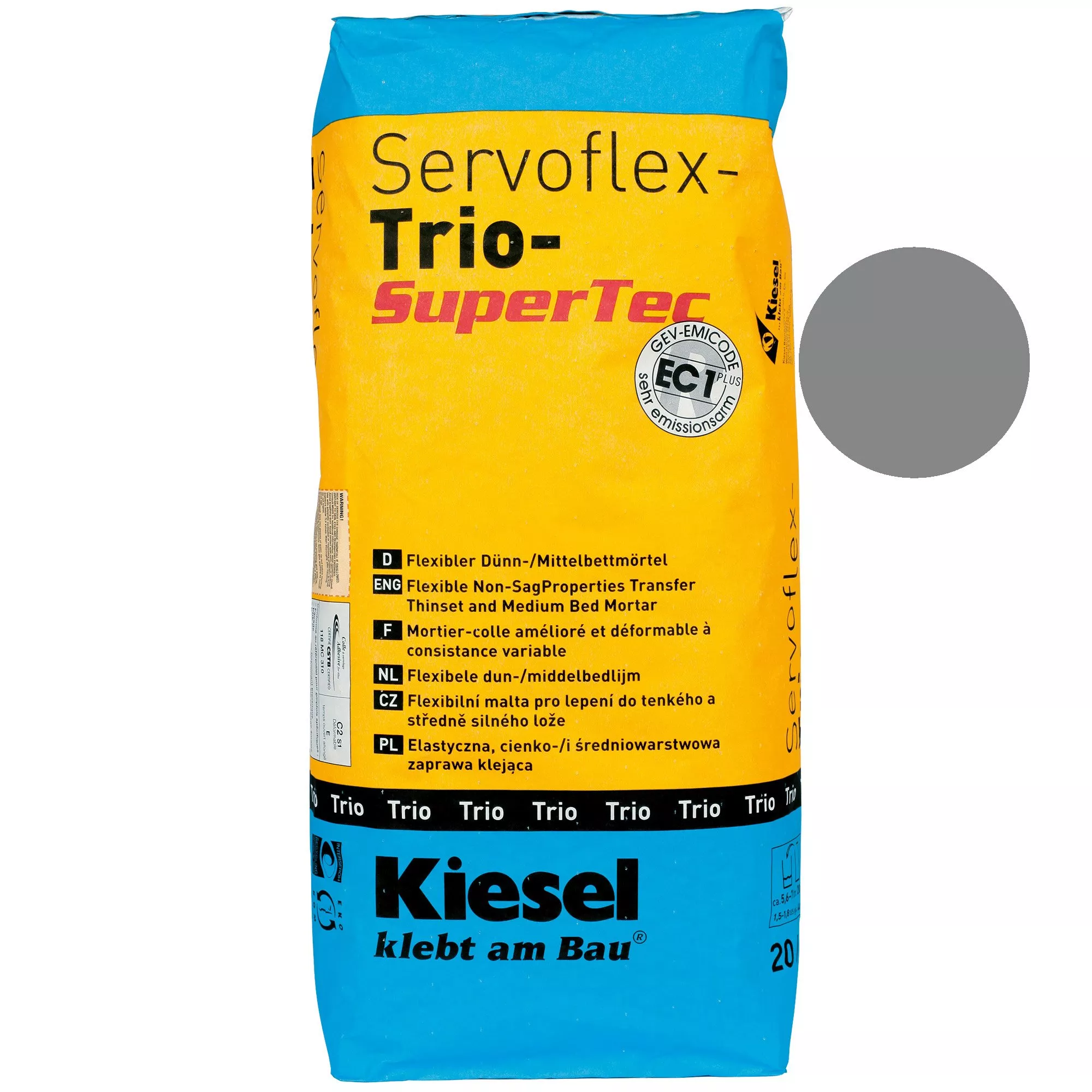 Kiesel Fliesenkleber Servoflex Trio - Dünn- und Mittelbettmörtel Grau(20KG)