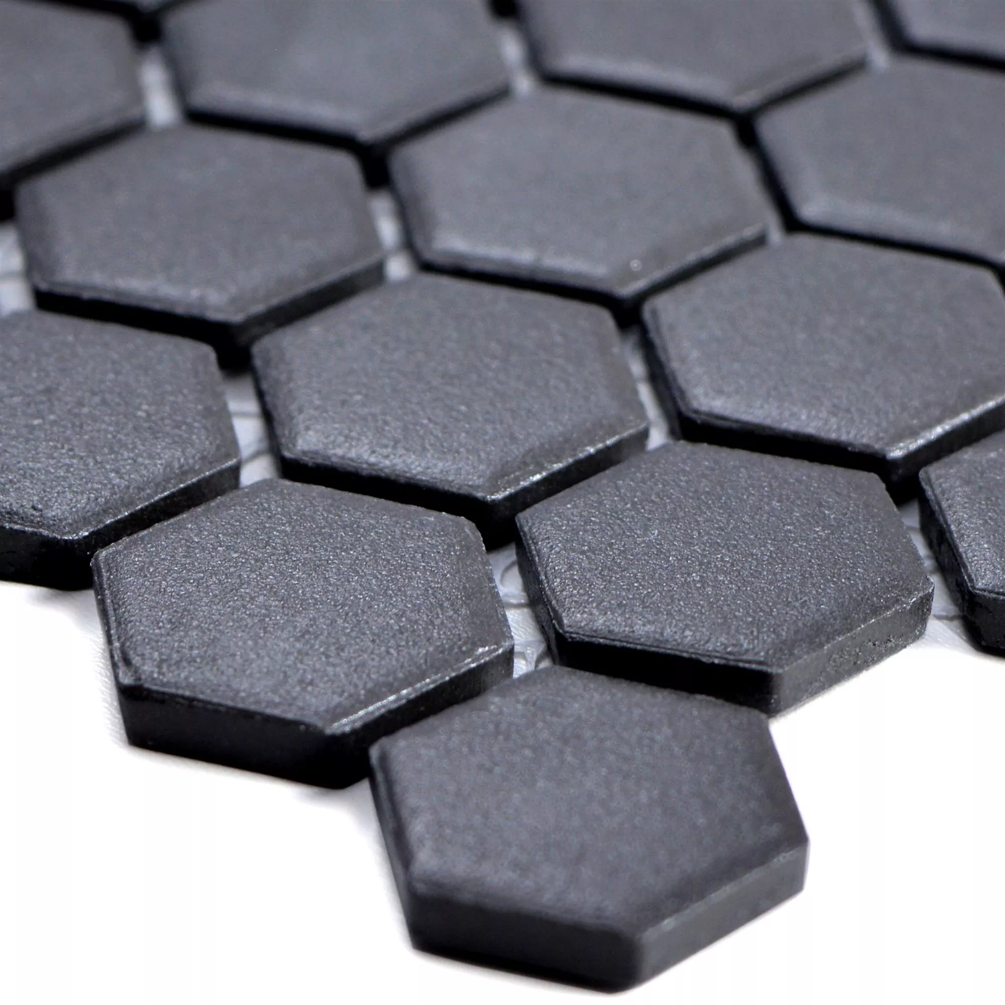 Keramik Mosaikfliesen Hexagon Zeinal Unglasiert Schwarz R10B