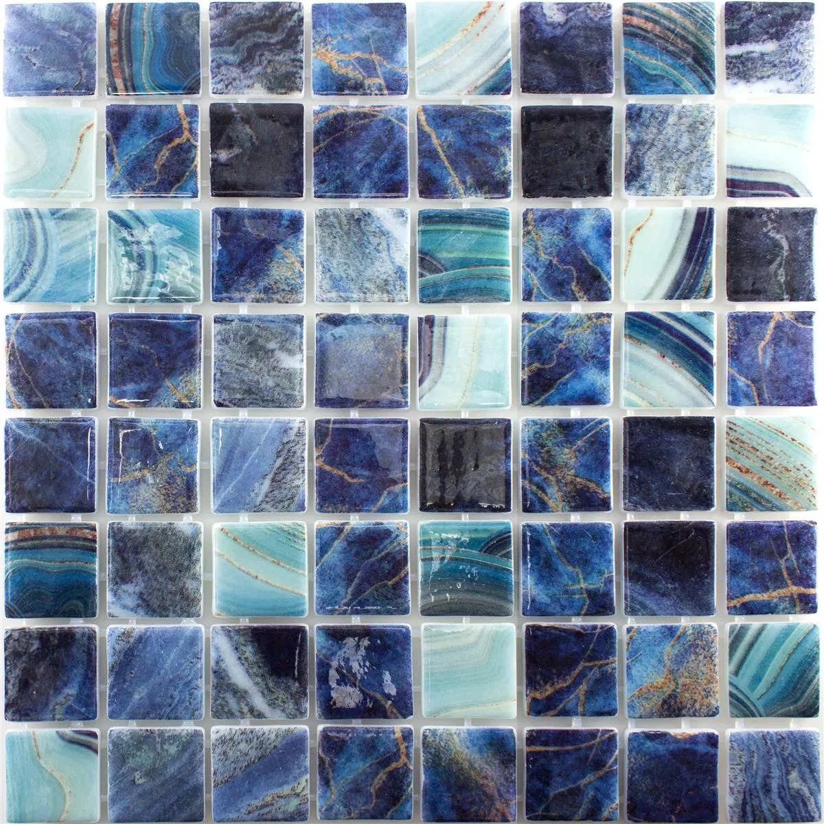 Mosaïque verre pour piscine Baltic Bleu Turquoise 38x38mm