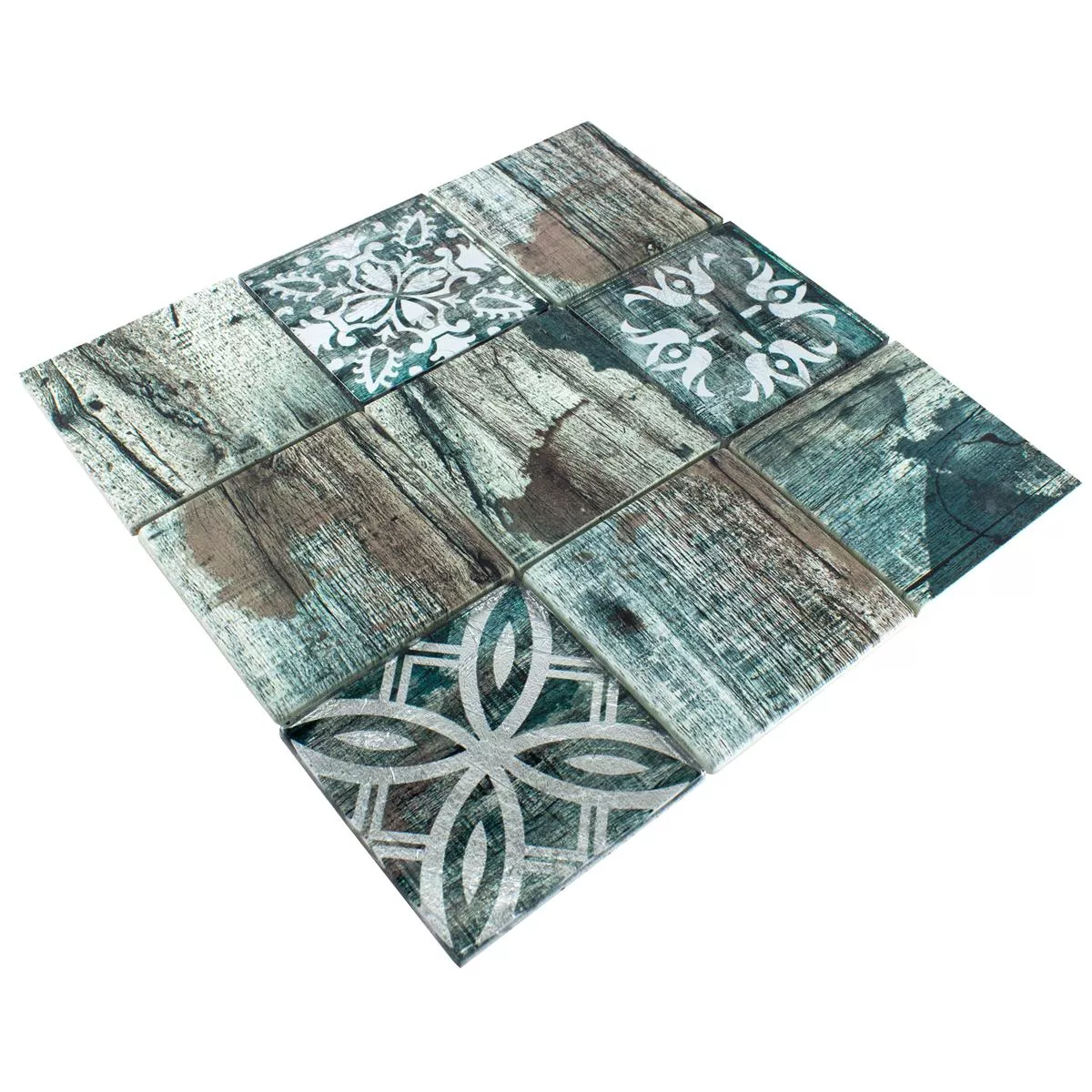 Muster von Glasmosaik Fliesen Holzoptik Norwalk Grau Braun Grün Q98