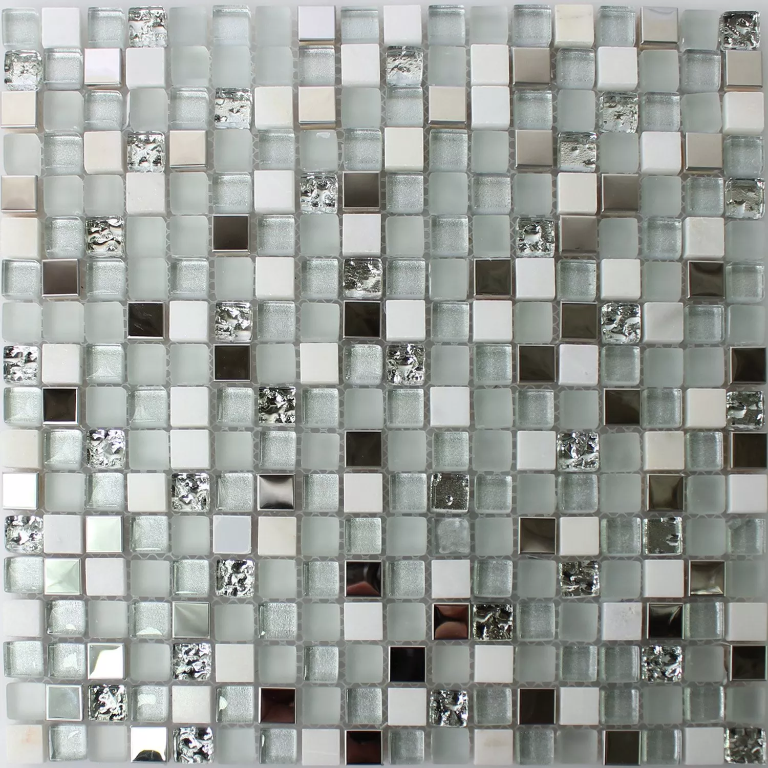 Glas Edelstahl Naturstein Mosaik Fliesen Weiss Silber