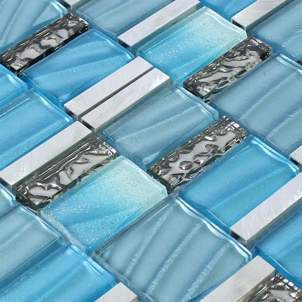 Muster Mosaikfliesen Glas Aluminium Blau Silber Mix