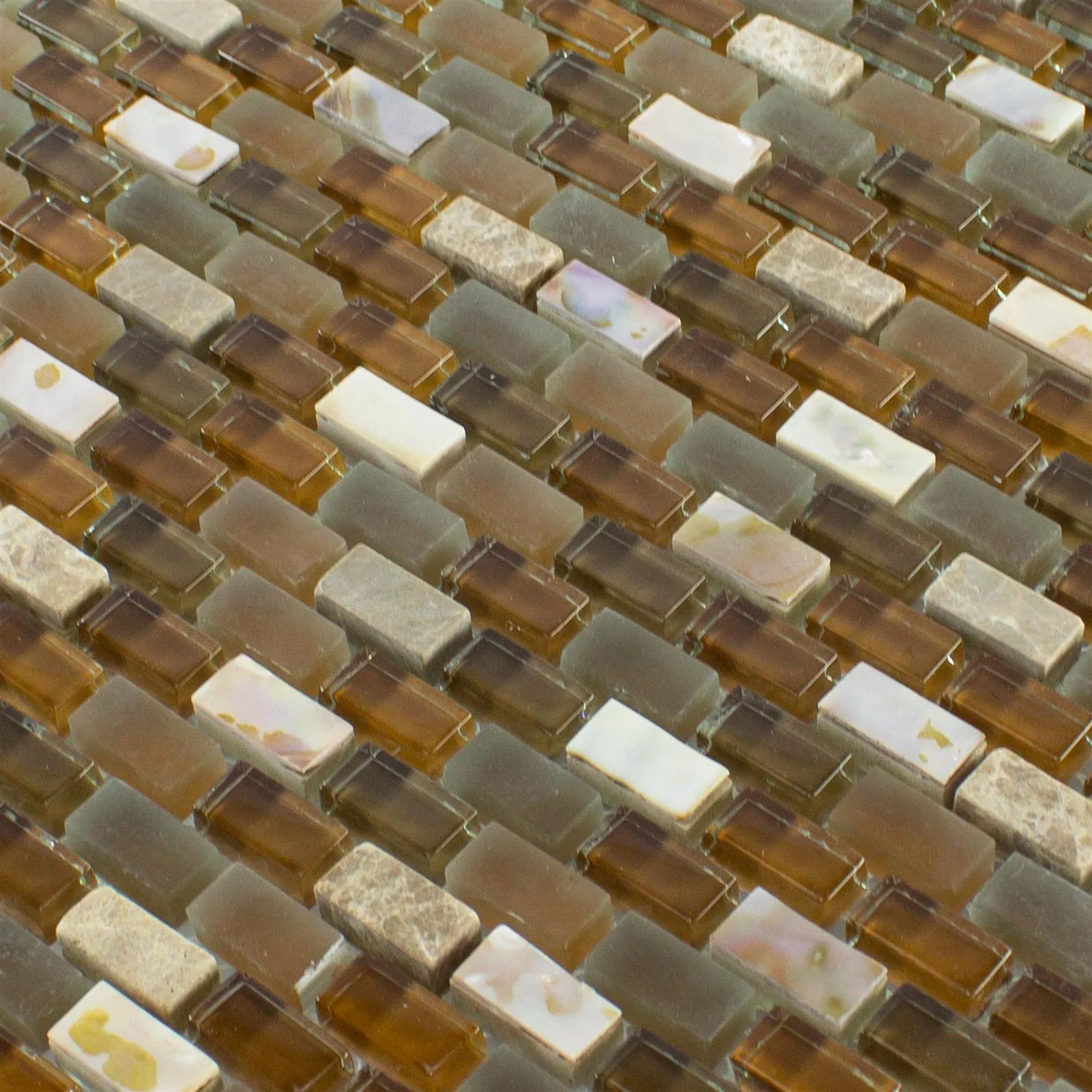 Glas Naturstein Perlmutt Mosaikfliese Admiral Braun