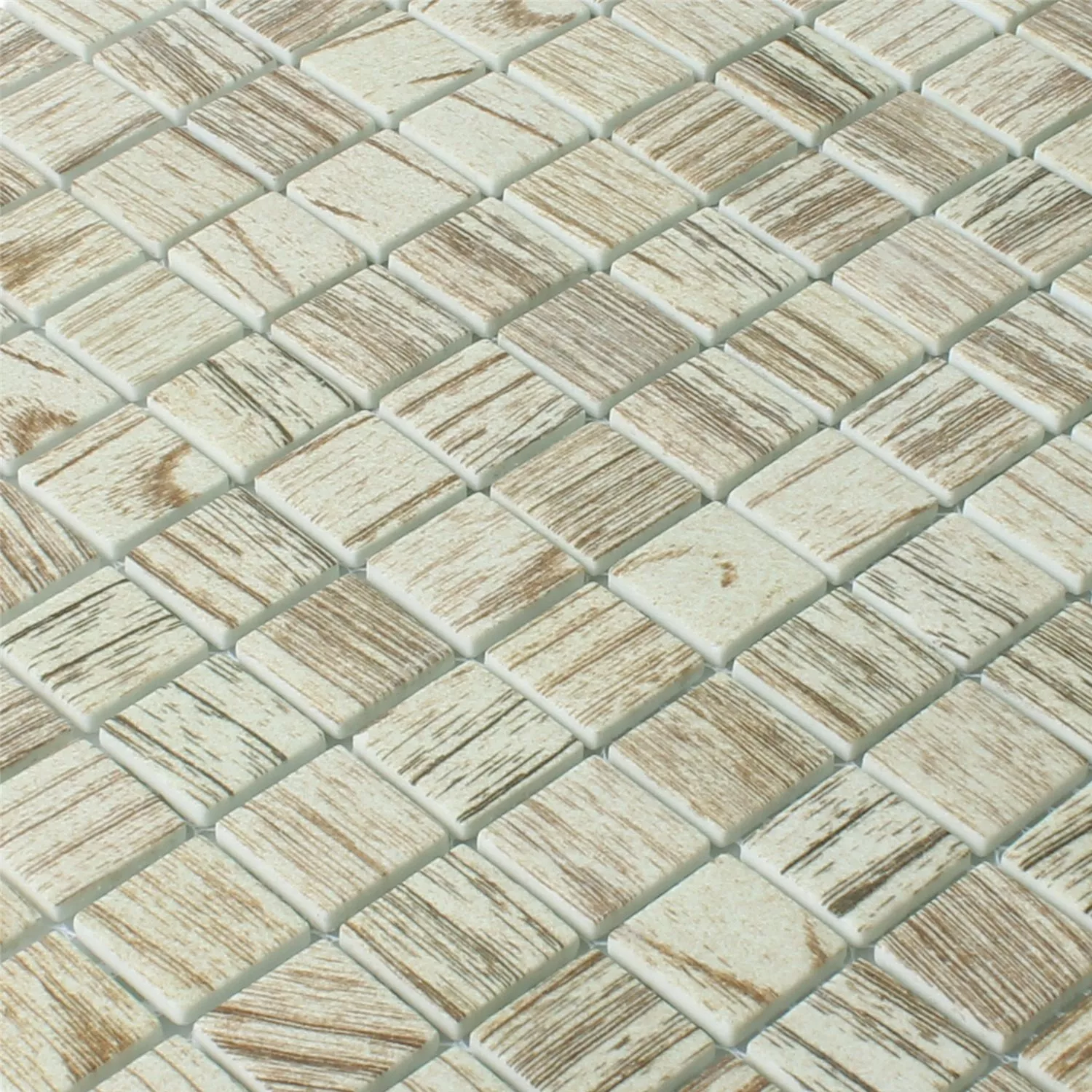 Mosaikfliesen Glas Valetta Holzstruktur Hellbeige