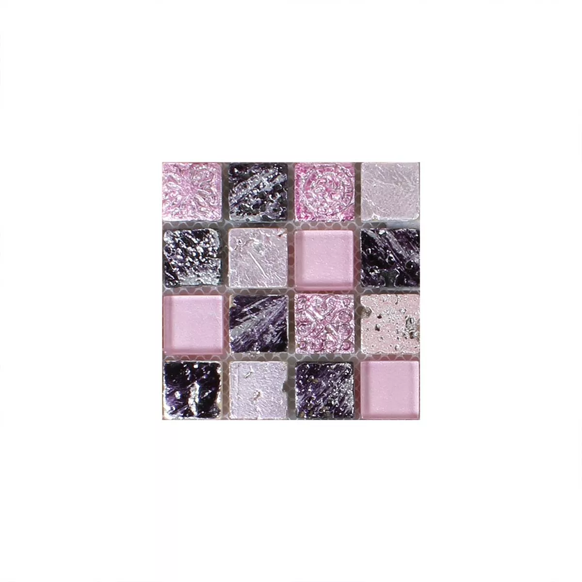 Campione Mosaico Vetro Resin Pietra Naturale Pink Mix