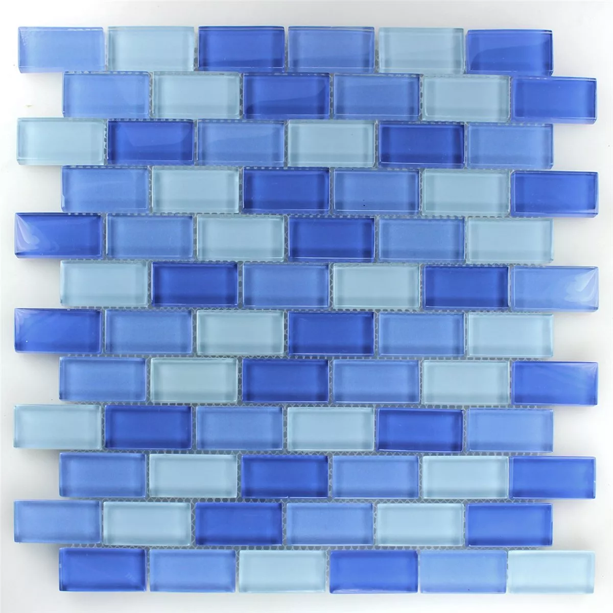 Mosaikfliesen Glas Brick Hellblau Mix 25x50x8mm