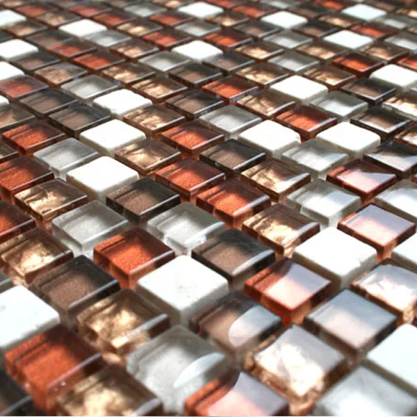 Mosaikfliesen Glas Marmor 15x15x8mm Rot Mix