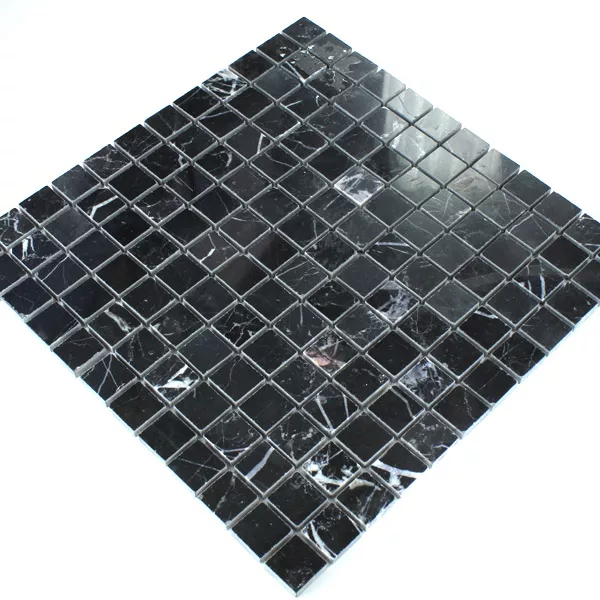 Mosaikfliesen Marmor 23x23x8mm Schwarz Poliert