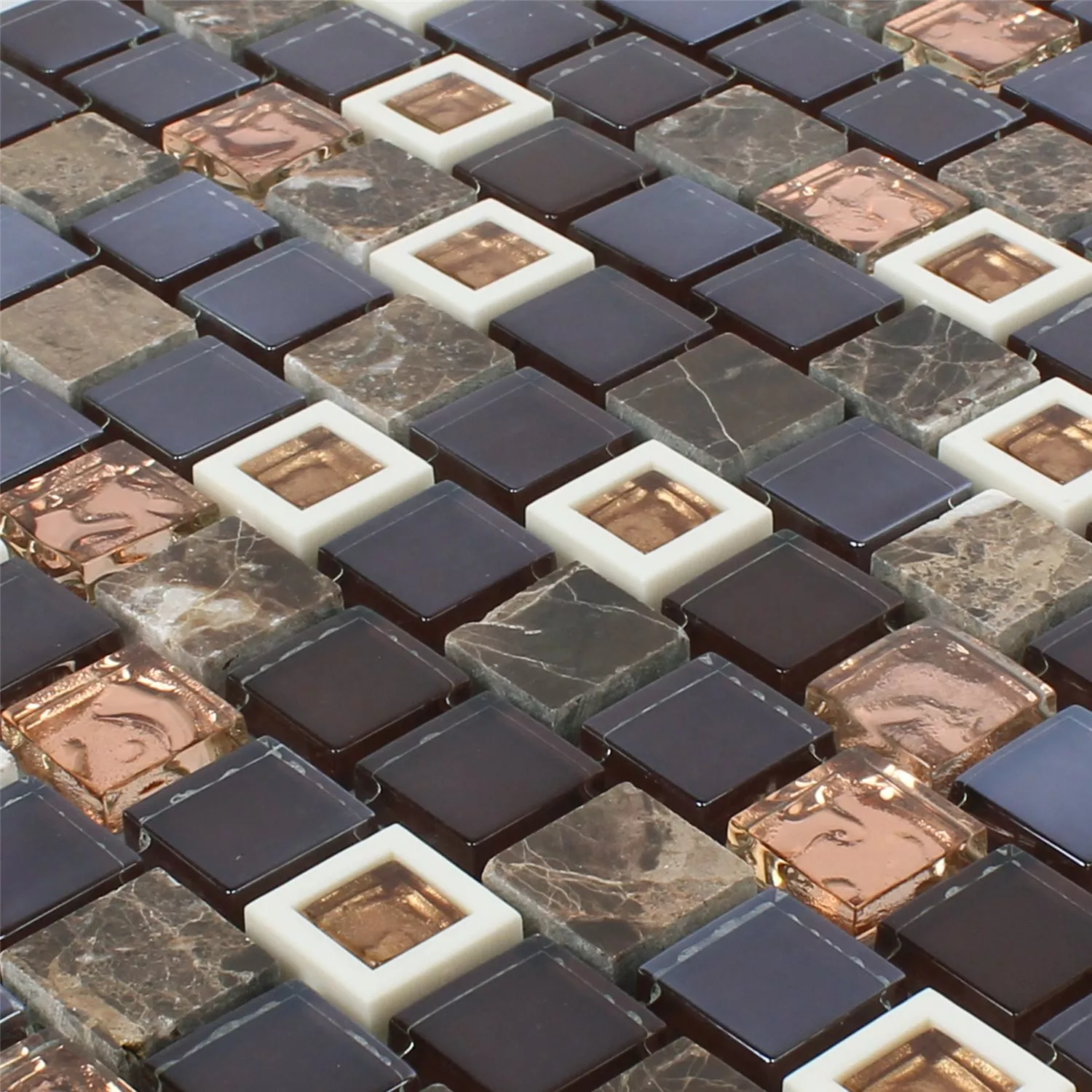 Muster von Glas Kunststoff Naturstein Mosaik Historico Braun