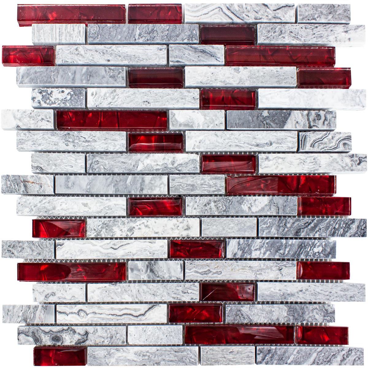 Glas Naturstein Mosaik Fliesen Sinop Grau Rot Brick