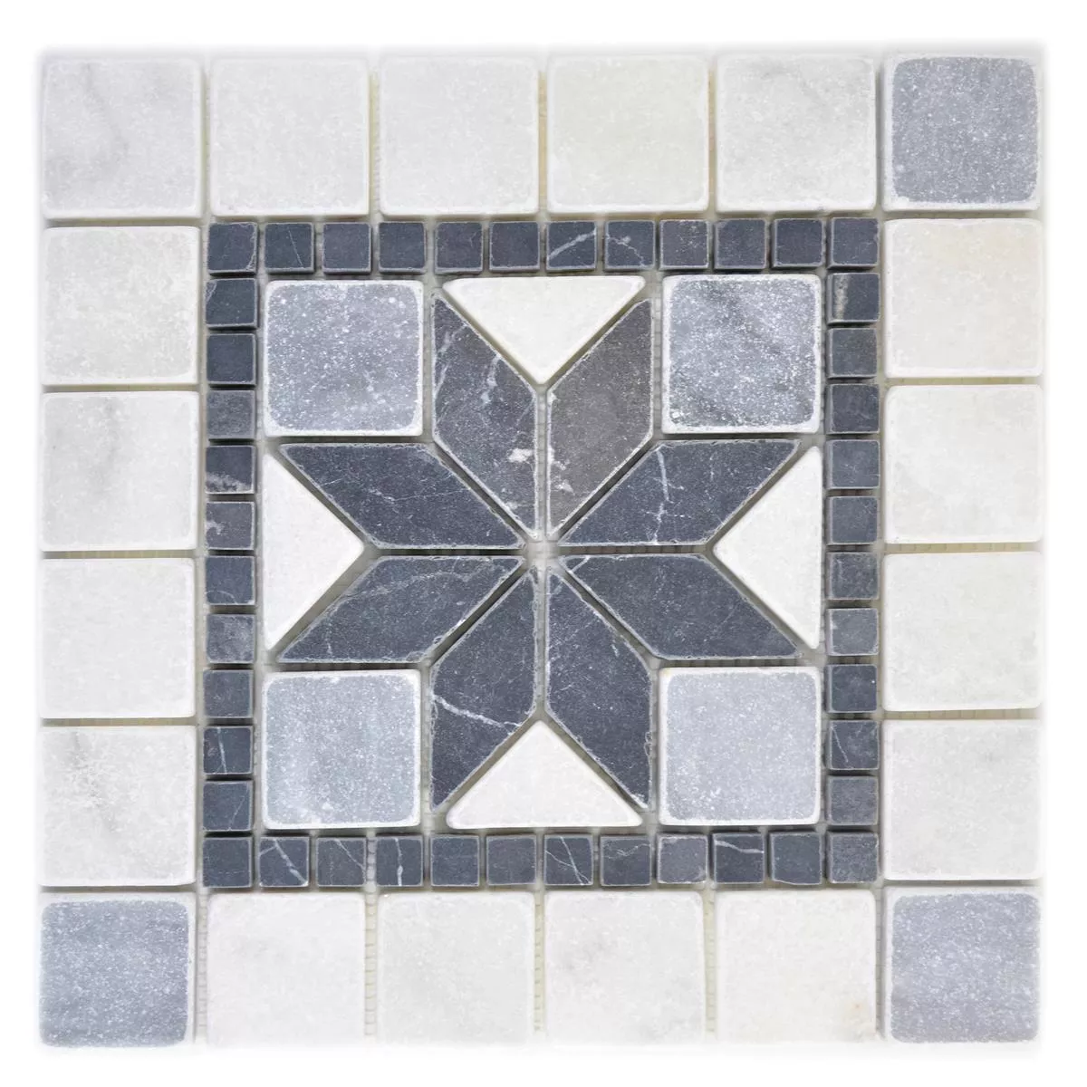 Naturstein Rosone Lizard Schwarz Weiß Grau 30x30cm Naturstein Rosone Lizard Schwarz Weiß Grau 30x30cm