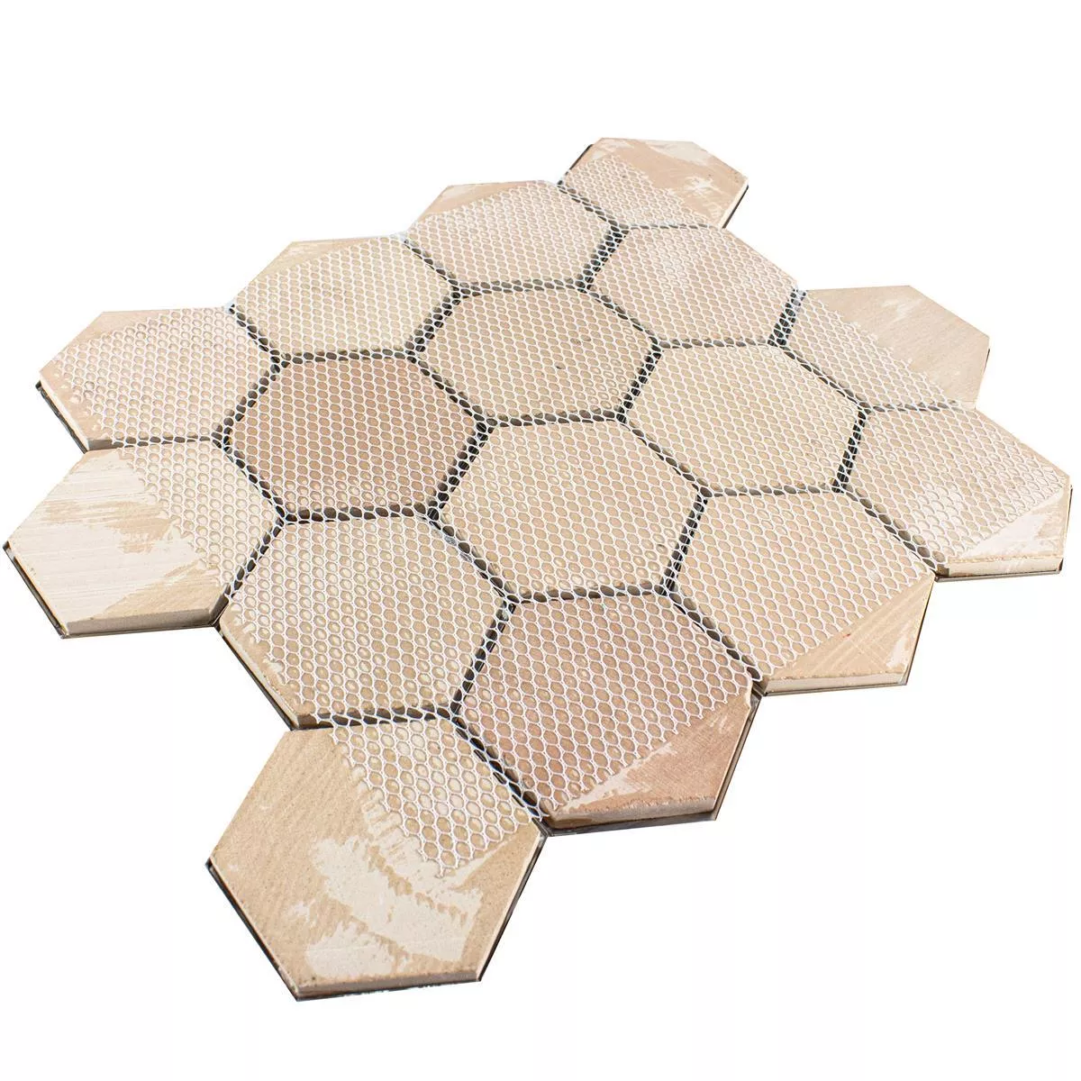 Muster von Edelstahl Mosaikfliesen Durango Hexagon 3D Gold