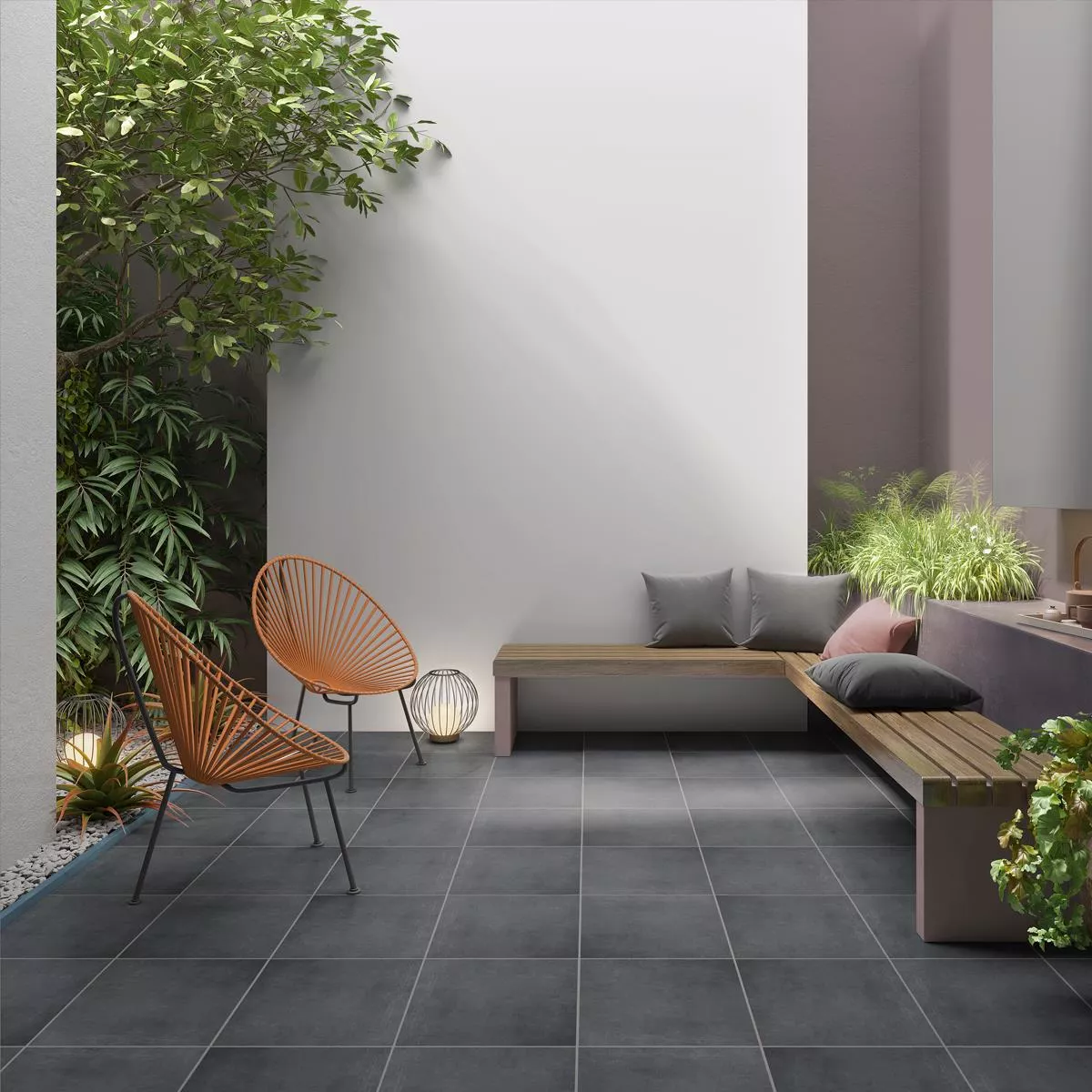 Dalles De Terrasse Grès Cérame Pleine Masse Herzford Anthracite 60x120x2cm