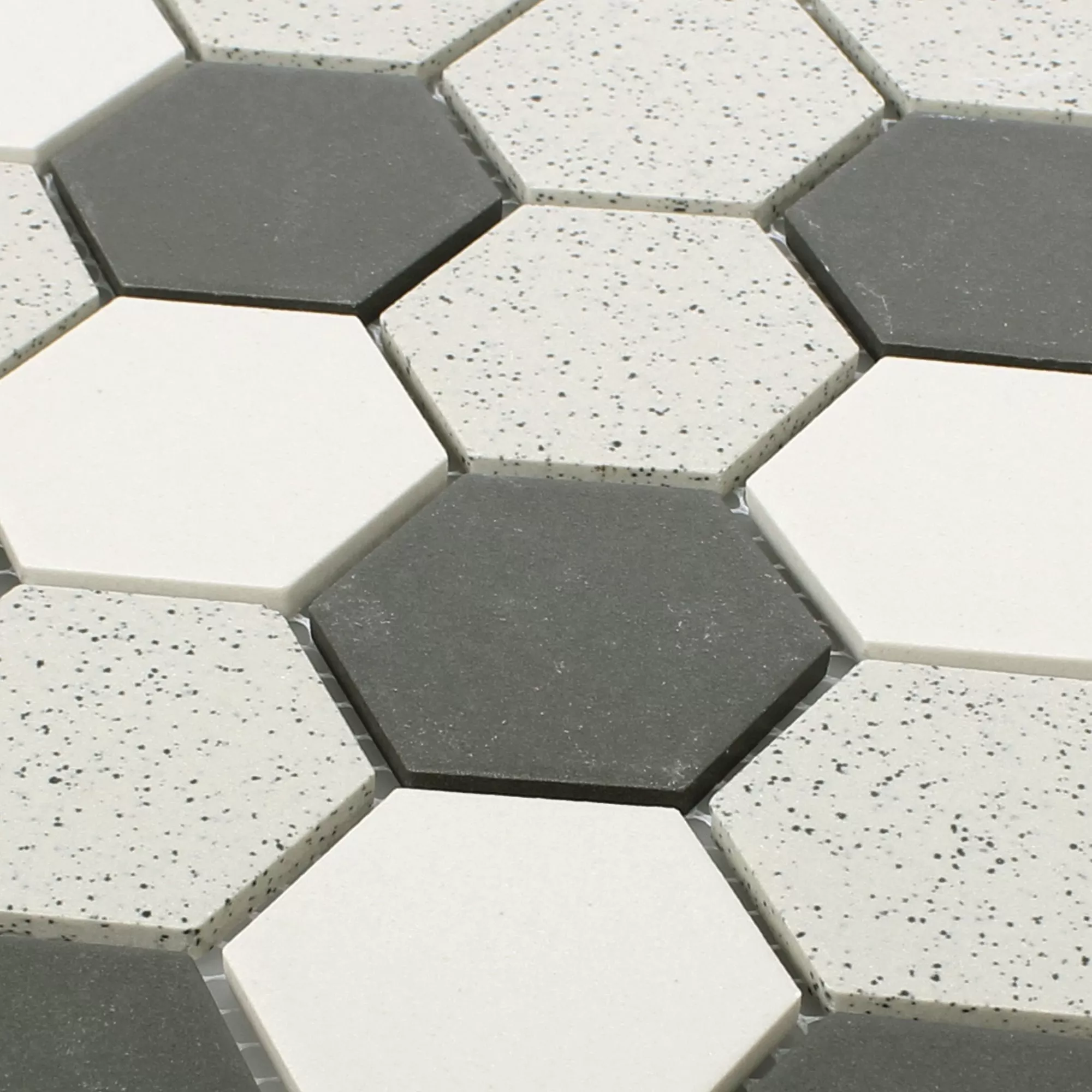 Keramik Mosaikfliesen Monforte Hexagon Schwarz Grau 51