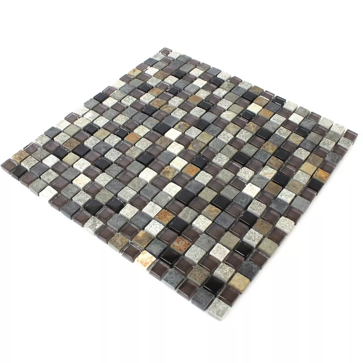 Mosaico Vetro Quarzite Pietra Naturale Grigio Marrone
