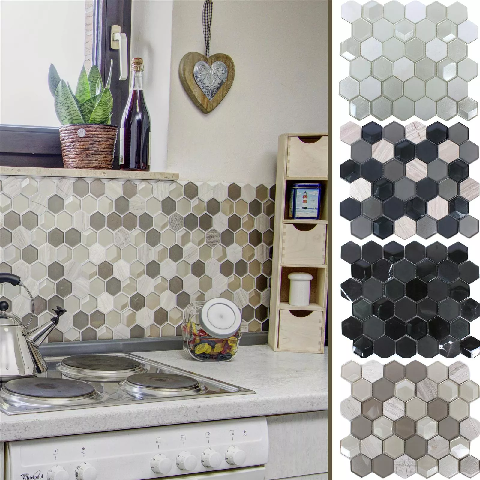 Muster von Mosaikfliesen Glas Naturstein Iznik Hexagon 3D
