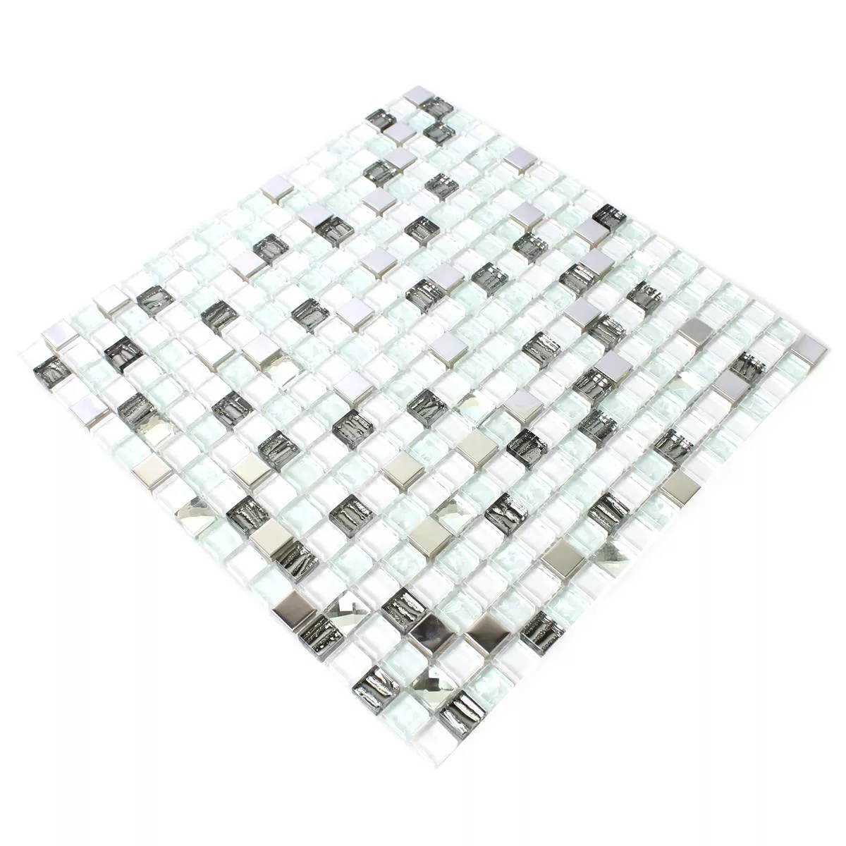 Mosaico Vetro Metallo Bianco 15x15x8mm