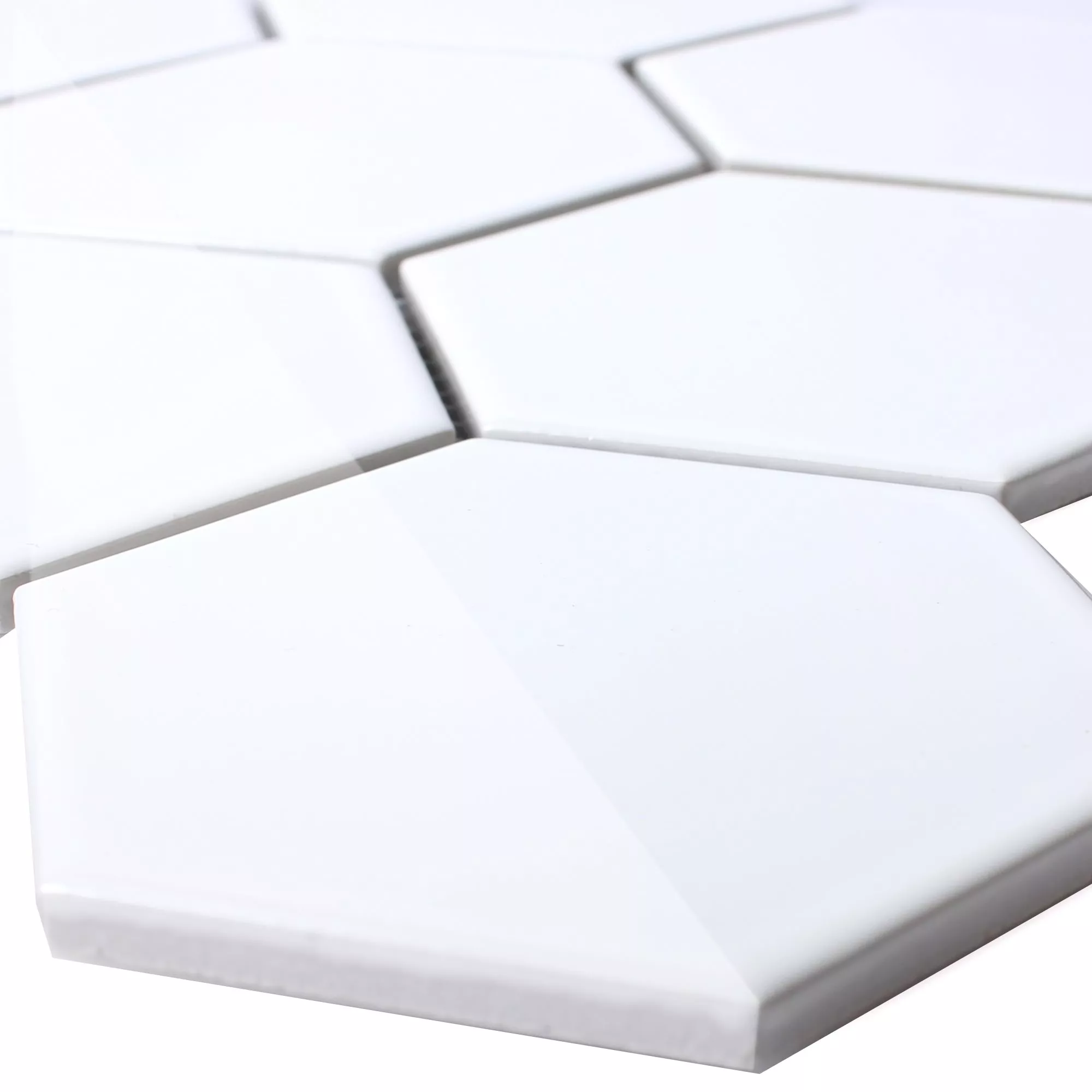 Muster von Keramik Mosaikfliesen Hexagon Salamanca Weiß Glänzend H95