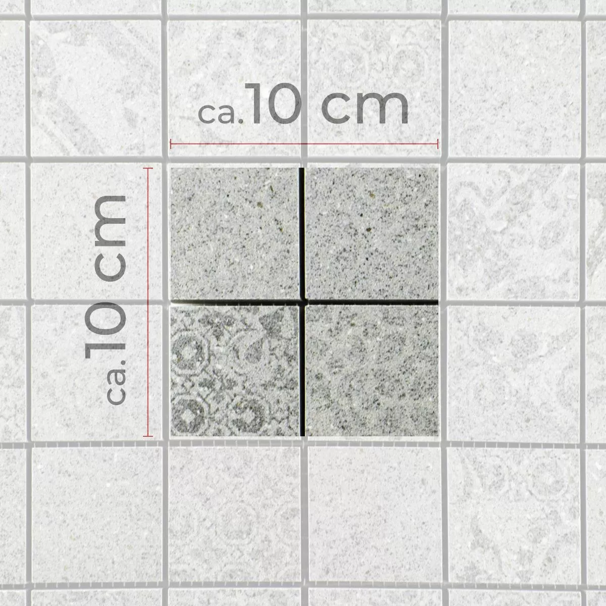 Muster von Keramikmosaik Fliesen Jeylo Retrooptik Grau Q48