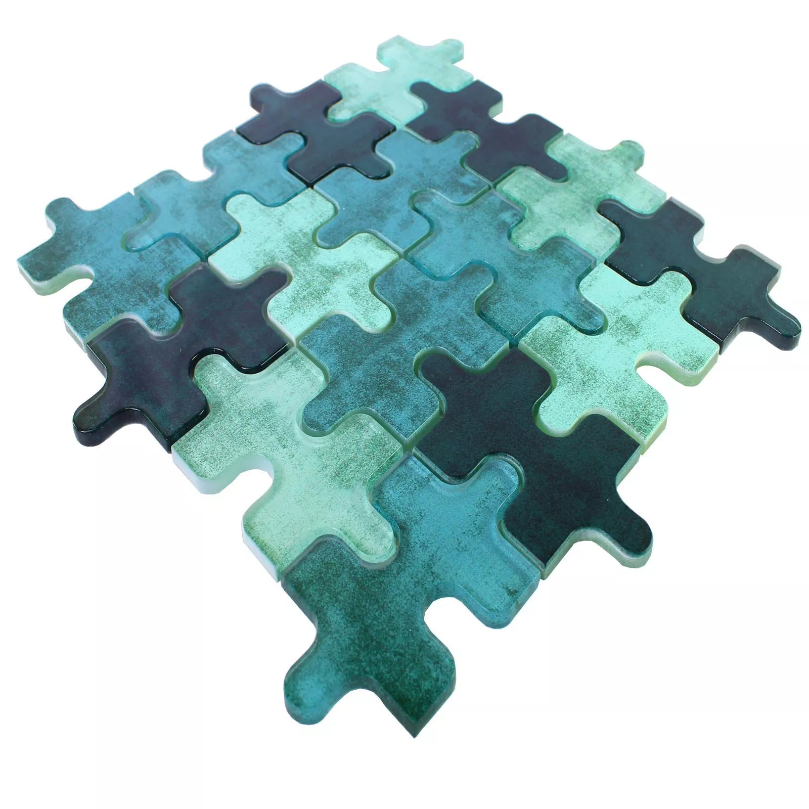 Muster von Glasmosaik Fliesen Puzzle Grün