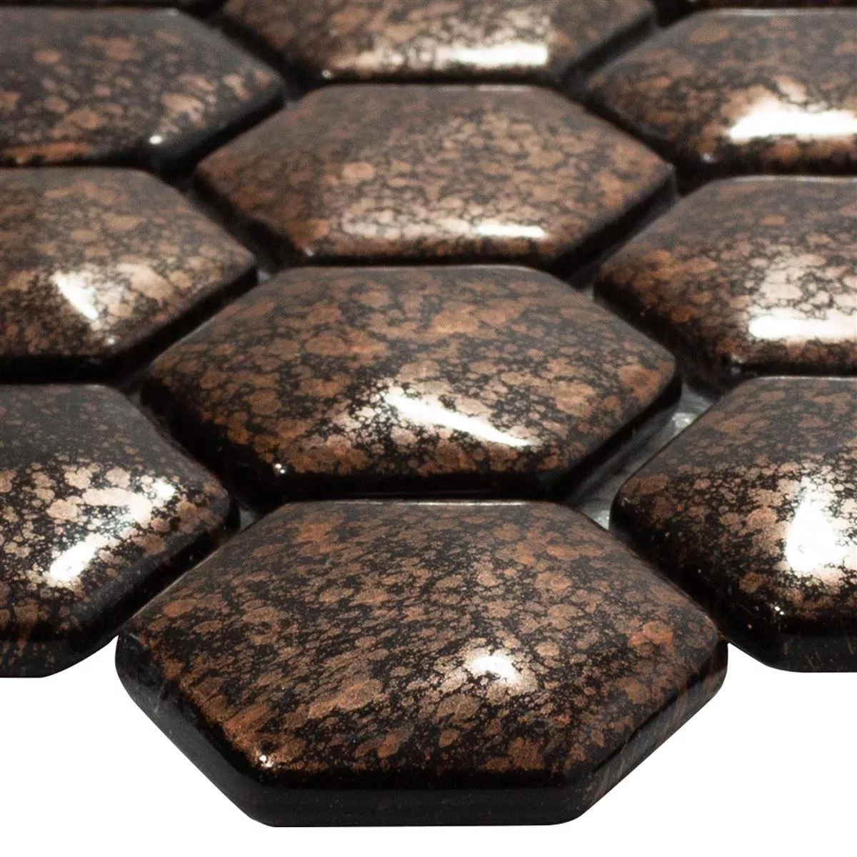 Glasmosaik Fliesen Leopard Hexagon 3D Bronze