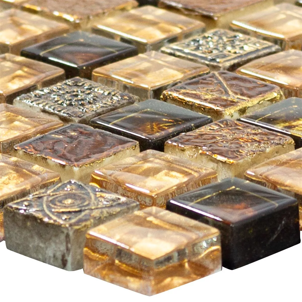Glas Marmor Mosaikfliesen Majestic Braun Gold