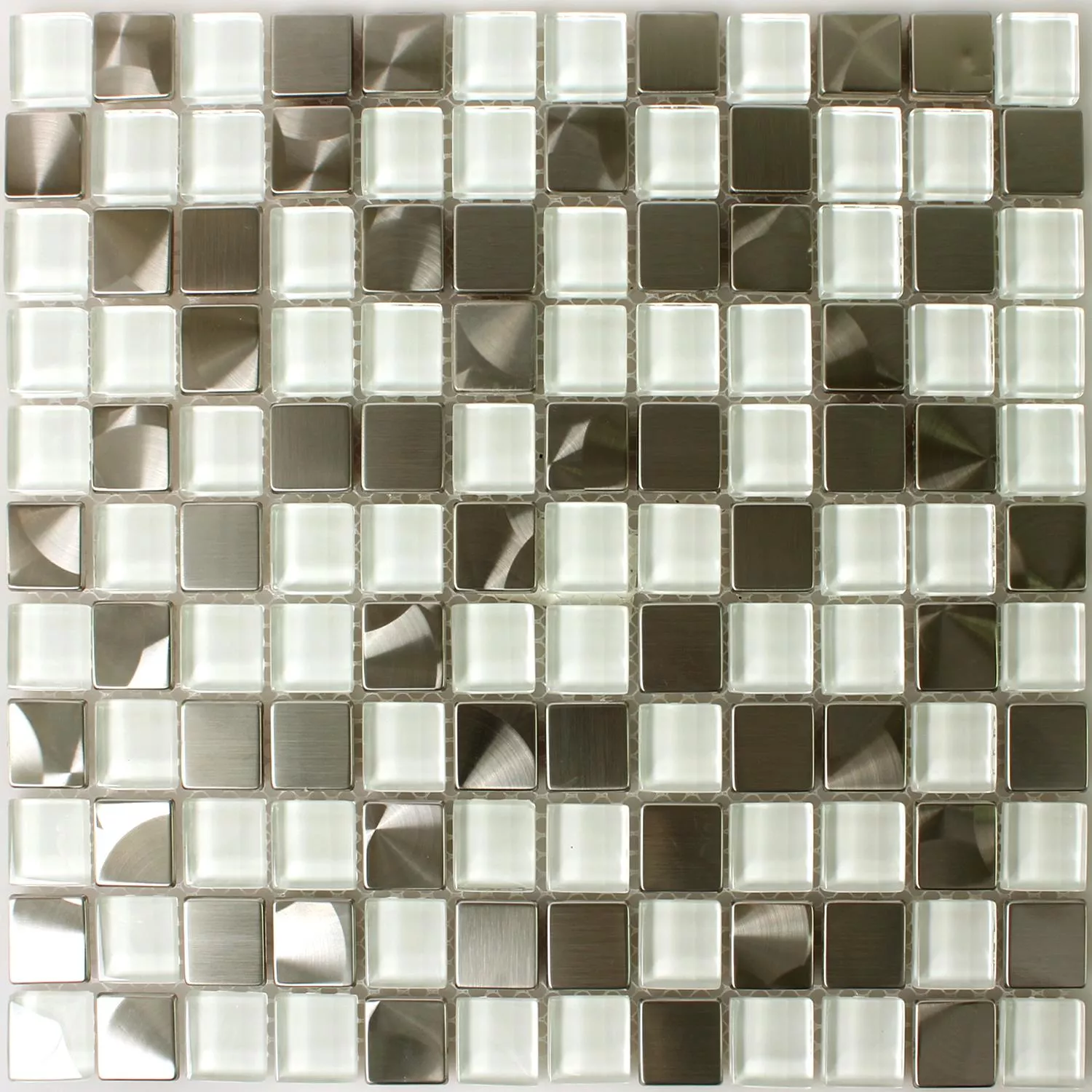 Mosaikfliesen Edelstahl Glas Weiss Silber