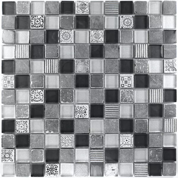 Muster von Mosaikfliesen Glas Kalkstein Marmor Boston Grau