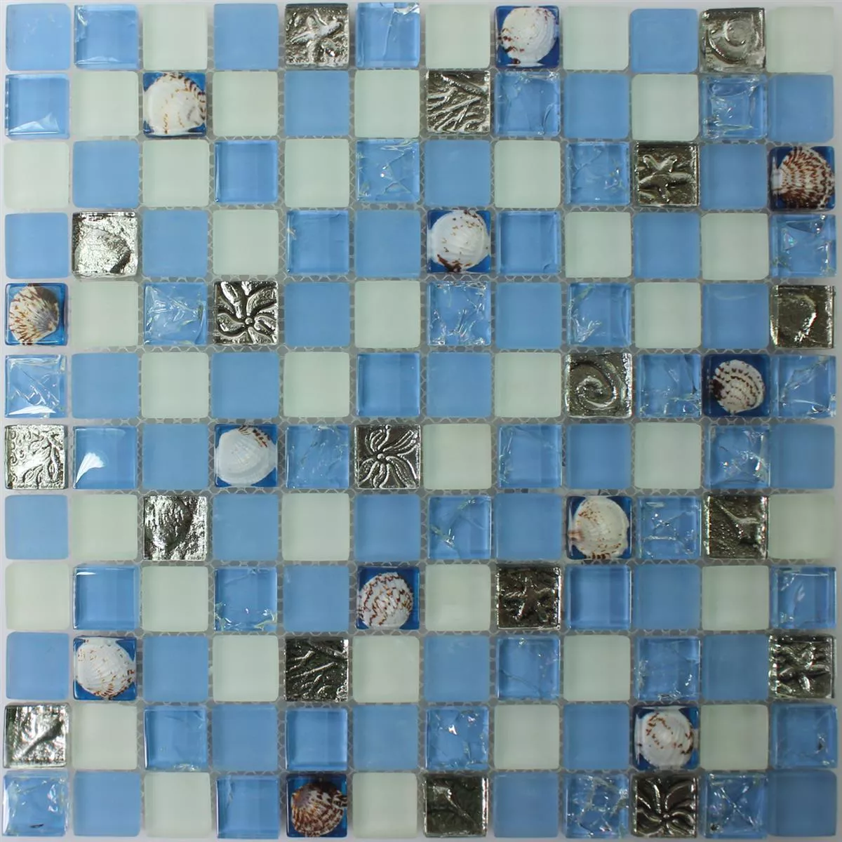 Glas Muschel Mosaikfliesen Byron Blau Mix