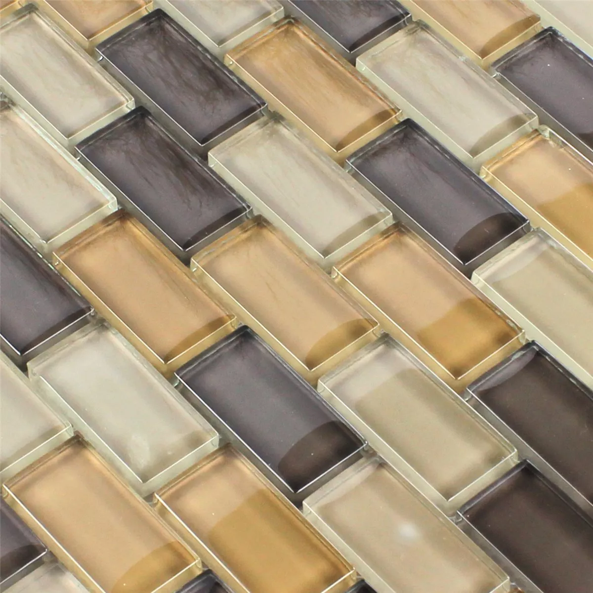 Mosaikfliesen Glas Brick Braun Mix
