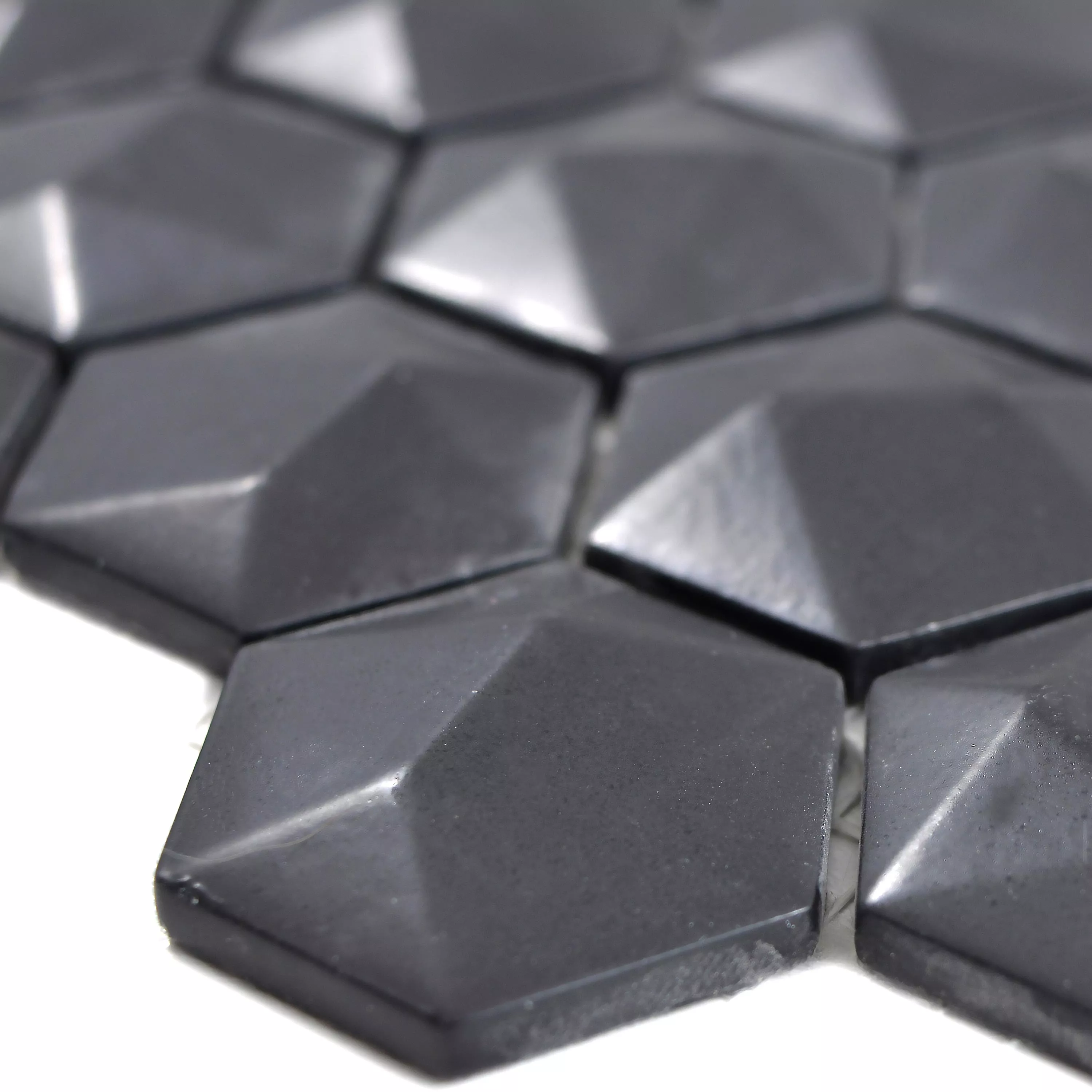 Glasmosaik Fliesen Benevento Hexagon 3D Schwarz
