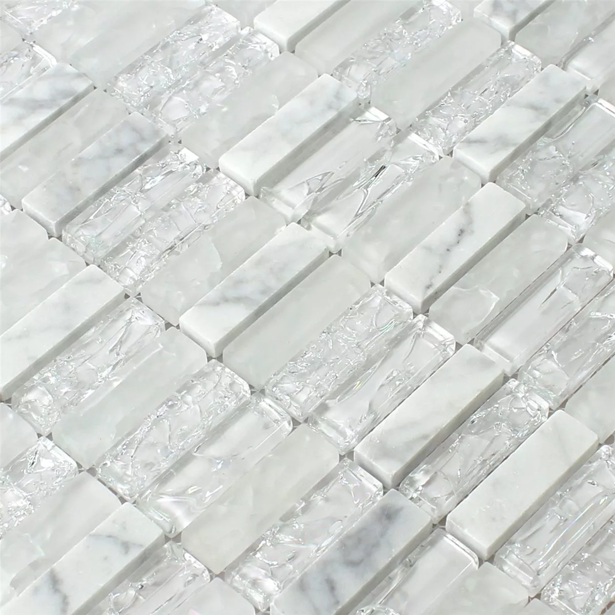 Mosaico Vetro Pietra Naturale Rotto Bianco