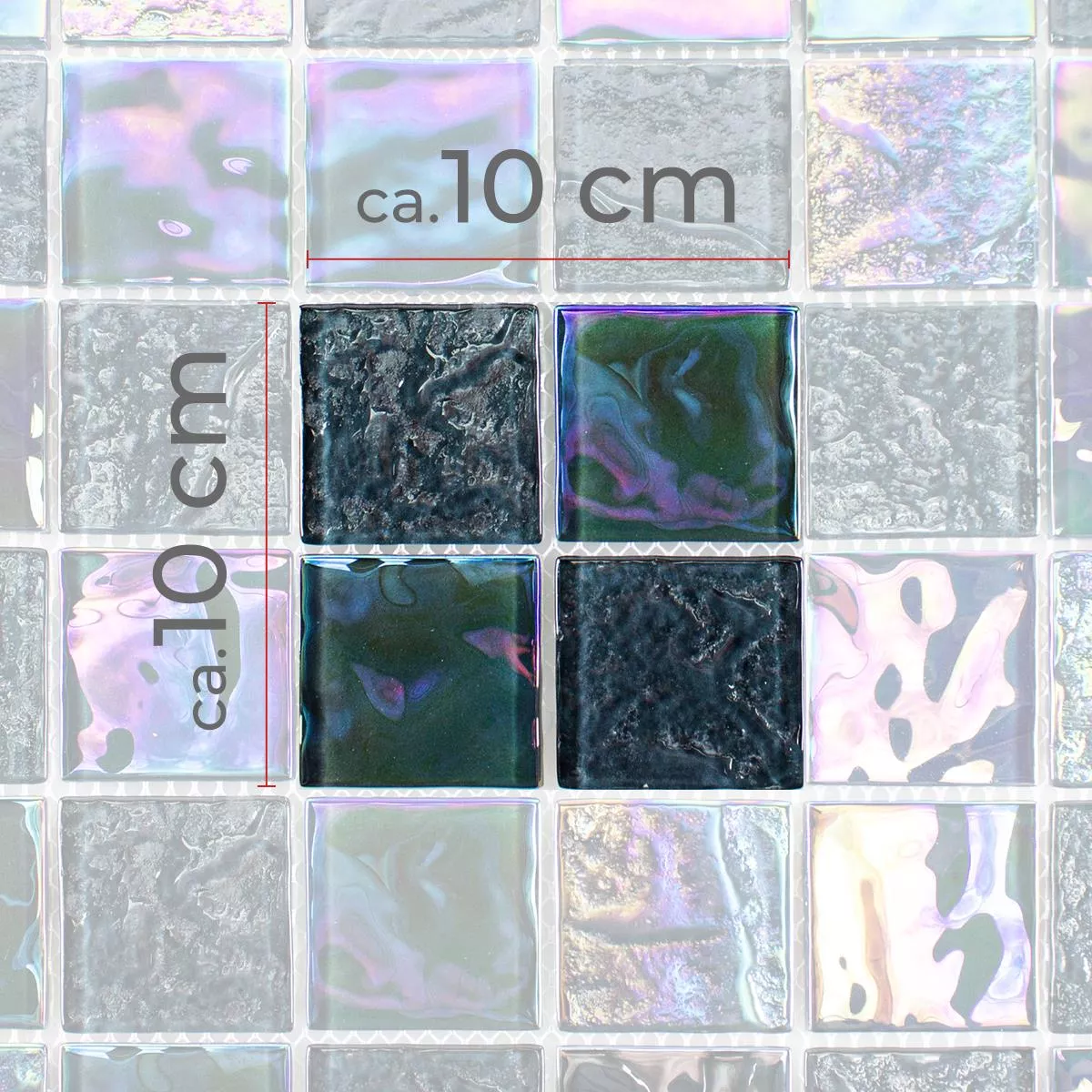 Muster von Glasmosaik Fliesen Perlmutt Effekt Darwin Schwarz