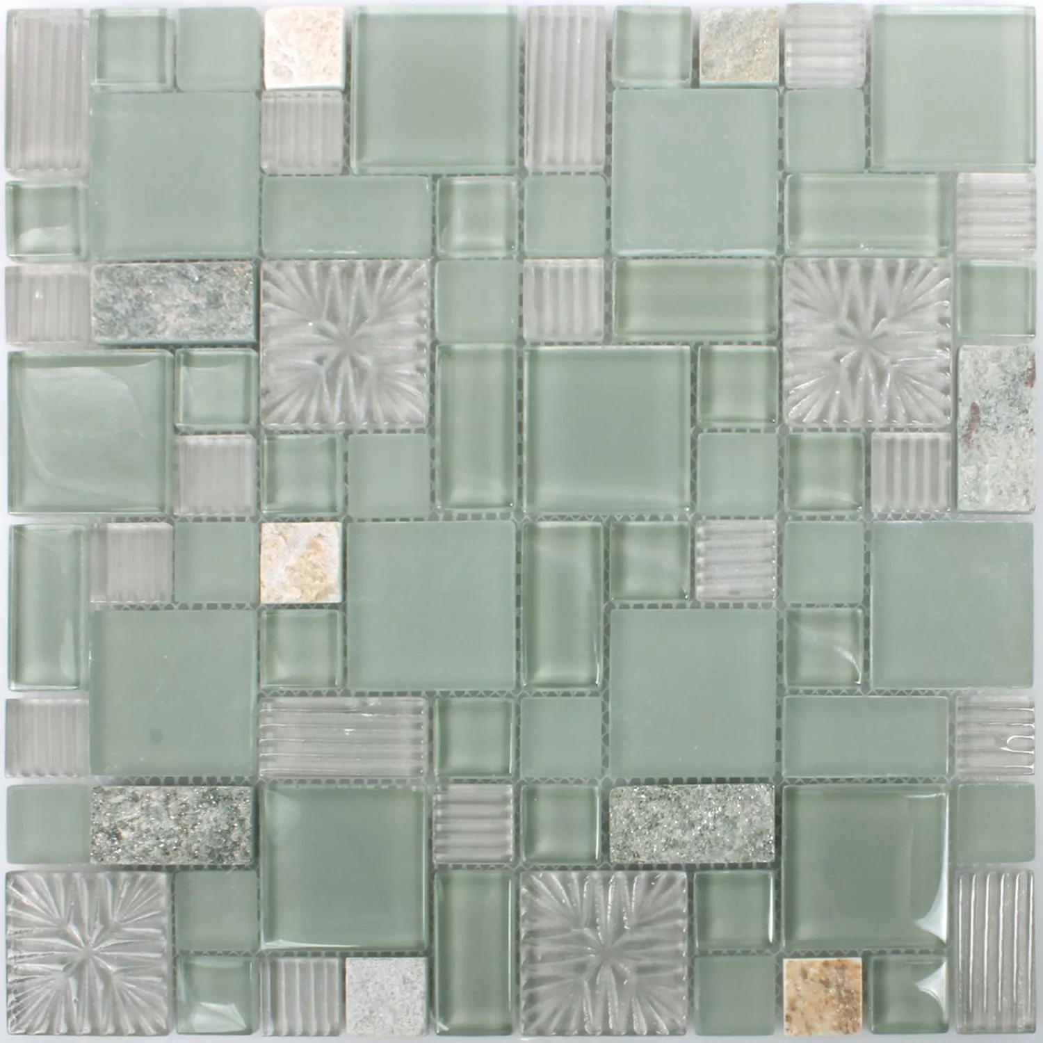 Mosaikfliesen Norderney Glas Naturstein Grau