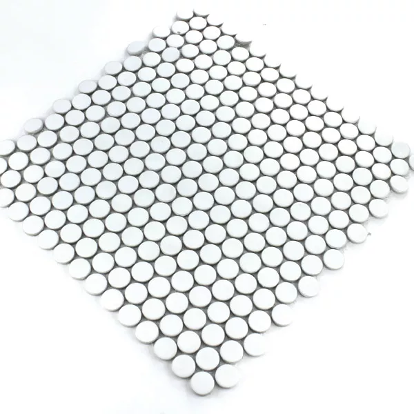 Muster von Mosaikfliesen Keramik Drop Rund Weiß Uni