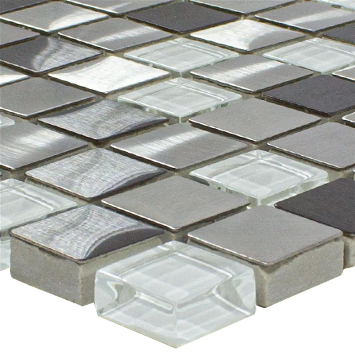 Muster von Glas Metall Edelstahl Mosaikfliesen Stella Weiß Silber