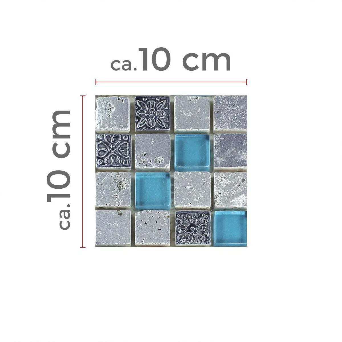 Muster von Mosaikfliesen Glas Resin Stein Mix Blau Silber