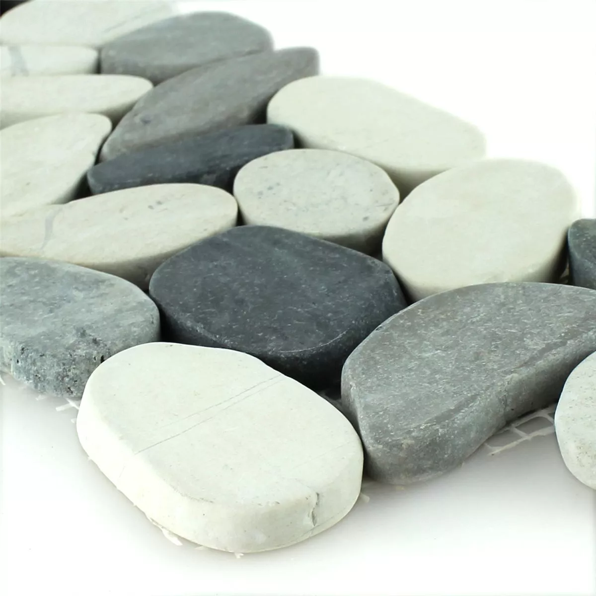 Flusskiesel Bordüre 10x30cm Anthrazit Creme Pebble