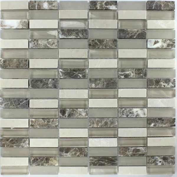 Campione Mosaico Vetro Marmo 15x48x8mm Marrone Beige Mix Sticks